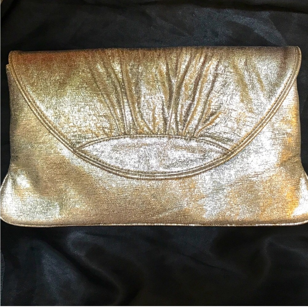 Lauren Merkin Ava Gold Metallic Clutch 
Made in NYC